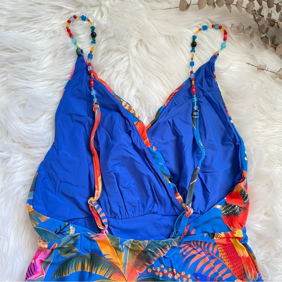 FARM Rio One Piece Swimsuit NWT Macaw Party in Party Blue Tropical Print Large - Picture 12 of 16